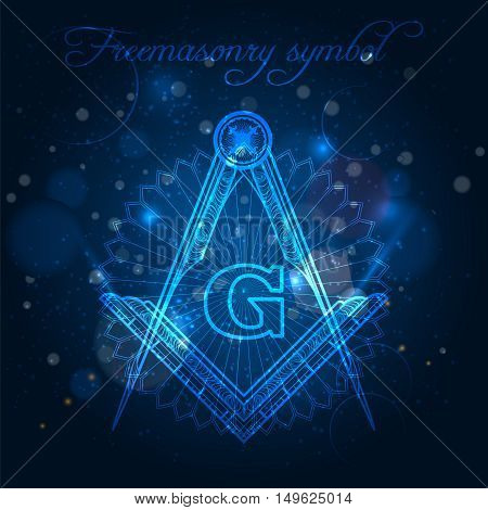 Mystical freemasony symbol on blue shining background vector illustration