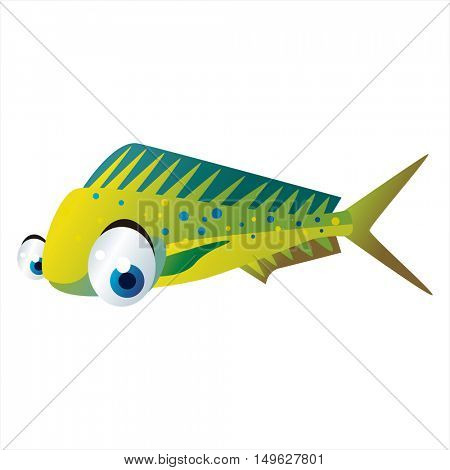 cute vector comic cartoon sea animal. Cool colorful coryphaena fish