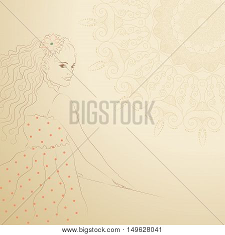 Vintage picture with a girl on an abstract background