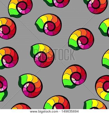 Colorful snails horns. Repeating print background texture. Cloth design.