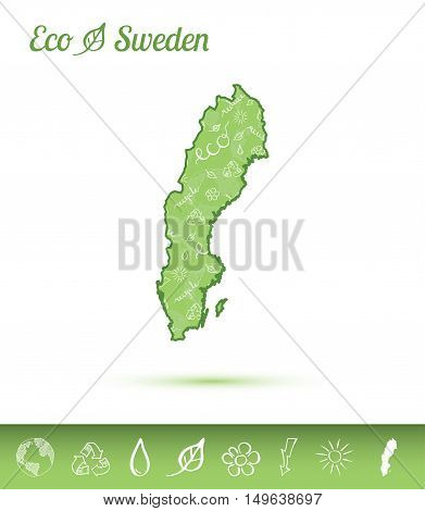 Sweden Eco Map Filled With Green Pattern. Green Counrty Map With Ecology Concept Design Elements. Ve