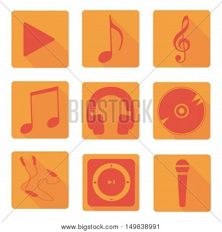 Vector music icons set - Flat. Set of 9