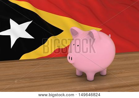 East Timor Finance Concept - Piggybank In Front Of East Timorese Flag 3D Illustration