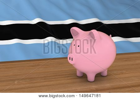 Botswana Finance Concept - Piggybank In Front Of Botswanan Flag 3D Illustration