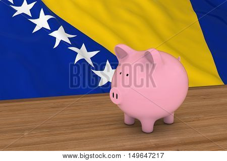 Bosnia Herzegovina Finance Concept - Piggybank In Front Of Bosnian Herzegovinian Flag 3D Illustratio