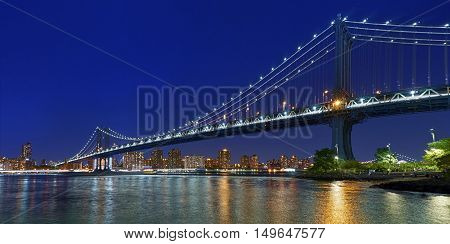 Manhattan Bridge At Nigt Lights