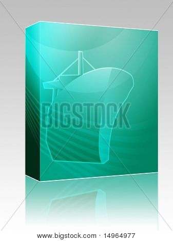 Software pakke boks Illustration afen skib, fragtbåd eller ocean liner viser naval transport