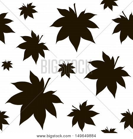Black silhouette maple leaves on white background. Seamless pattern.