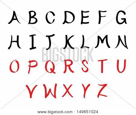 A to Z English font set in retro asian style vector