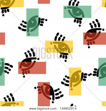 Seamless pattern in the style of psychedelic eyes. With colorful rectangles .The pattern for the fabric cover, the book.