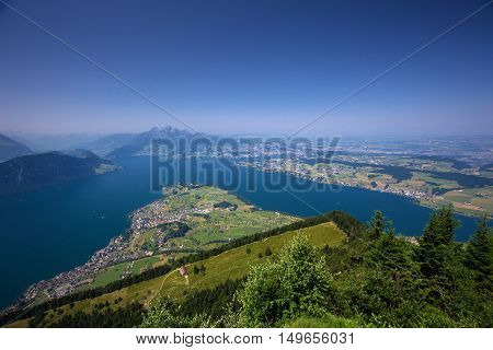 Beautiful View To Lucerne Lake (vierwaldstattersee ) And Mountain Pilatus From Rigi, Swiss Alps, Cen