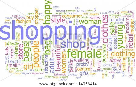 Word cloud käsite kuvitus kuluttaja ostoksilla