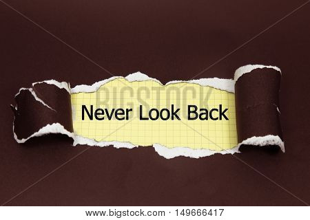 Never Look Back written under torn paper.