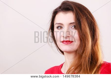 Portrait of indiffrent girl. Young gorgeous lady brunette.