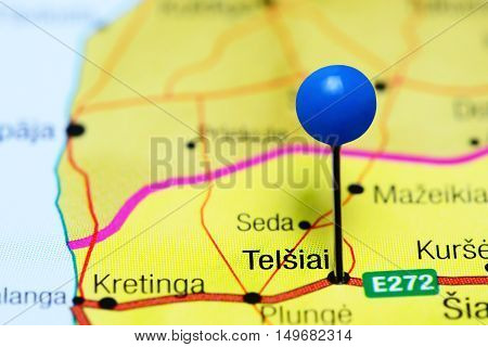 Telsiai pinned on a map of Lithuania