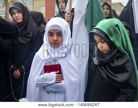 Istanbul Turkey - November 3 2014: Universal Ashura Mourning Ceremony. Day of Ashura. A Universal Ashura Mourn Ceremony was held in Istanbul to commemorate the martyrdom of Husain ibn Ali the grandson of the Prophet Muhammad and his 71 friends.