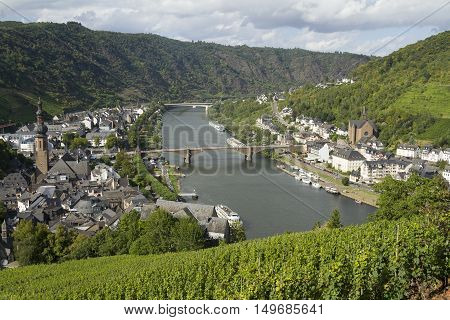 Cochem, Germany - Aug 20, 2016: Cityscape Of Cochem High View From The Castle With Mosel River.