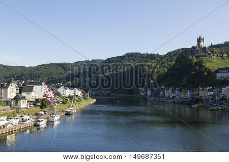 Cochem, Germany - Aug 20, 2016: Cityscape Of Cochem From The Mosel River With View Of The Castle