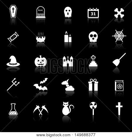Halloween icons with reflect on black background, stock vector