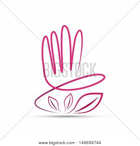 Vector sign, hand and leafe, massage and spa concept