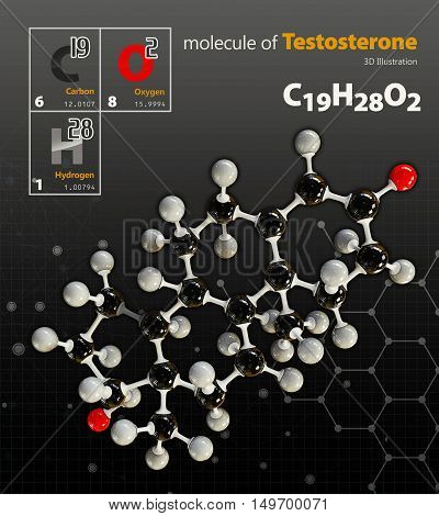 Illustration Of Testosterone Molecule Isolated Black Background