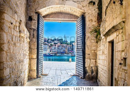View at city center in old town Trogir, Croatia Europe.
