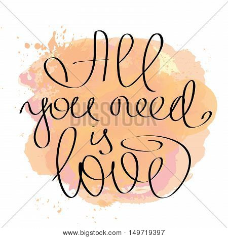 ALL YOU NEED IS LOVE hand drawn lettering card vector illustration