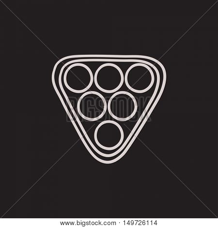 Set of billiard balls in triangle vector sketch icon isolated on background. Hand drawn Set of billiard balls in triangle icon. Set of billiard balls sketch icon for infographic, website or app.