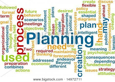 Word cloud concept illustration of planning process