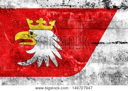 Flag Of Warmian-masurian Voivodeship, Poland, Painted On Dirty Wall