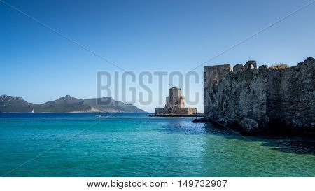 A view of the ancient Methoni castle in Greece