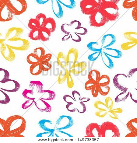 Seamless pattern with grunge flowers on white background vector illustration. Abstract seamless pattern