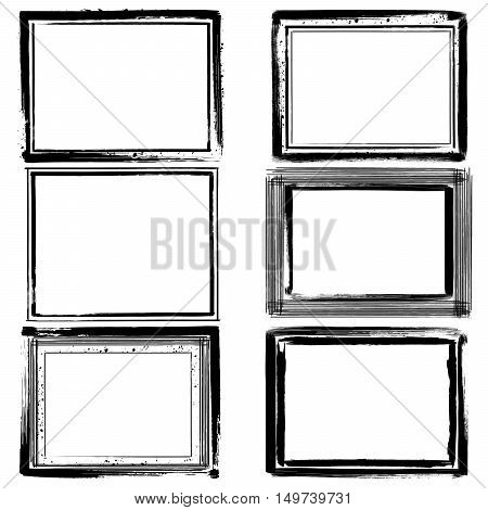 Set of black ink grunge frames on white background vector illustration. Border frame for desing