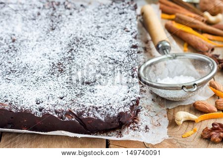 Panforte traditional italian christmas dessert with nuts and candied fruits horizontal
