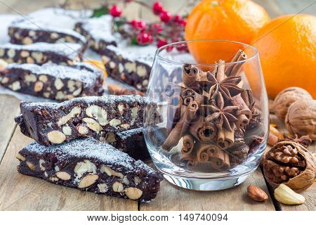 Panforte traditional italian christmas dessert with nuts and candied fruits horizontal