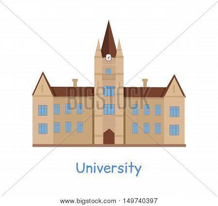 University building isolated on white in flat style. Modern building for students. Higher educational level. Vector