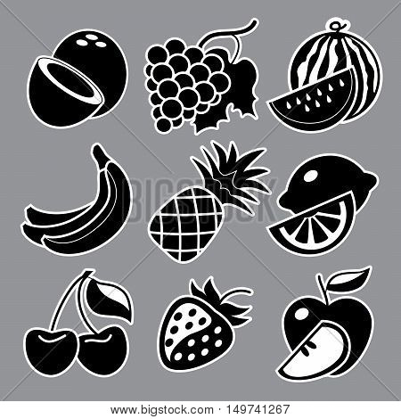 Black fruits icon set on white background vector illustration