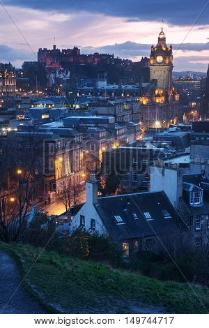 Edinburgh skyline from Calton Hill at dusk