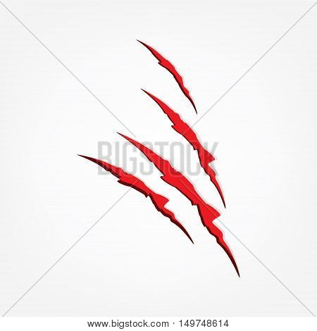 Vector illustration claw scrathes. Three vertical trace of monster claw hand scratch rip through break through.