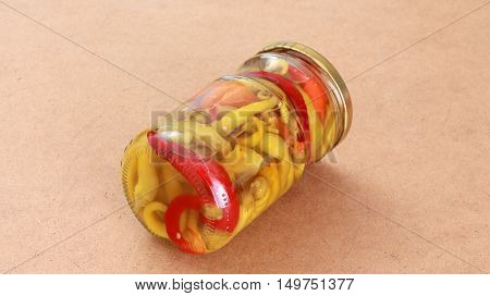 picture of a Pickled chilli paprika in jar ready for winter