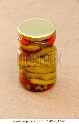 picture of a Pickled chilli paprika in jar ready for winter