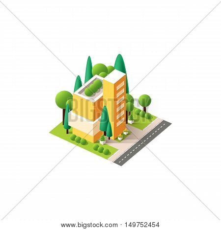 Stock vector illustration isometrics isolated capitol, administrative building with offices and arranged territory for business center on a white background
