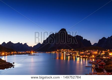 Village of Reine at twilight Lofoten Norway