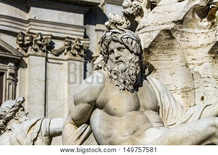 Detail Of Fontana Dei Quattro Fiumi On Piazza Navona In Rome