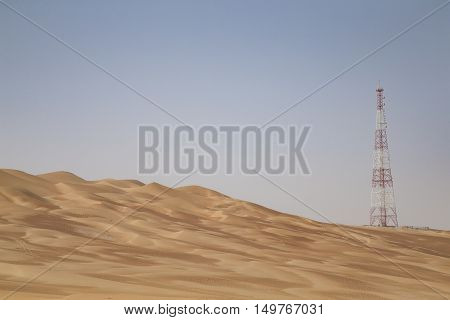 GPS telecom tower in a remote area of a desert