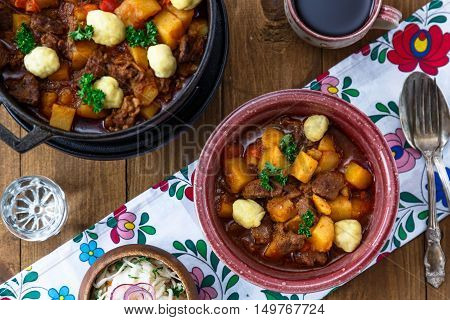 Hungarian Goulash Soup Bograch Close-up On The Table. Horizontal
