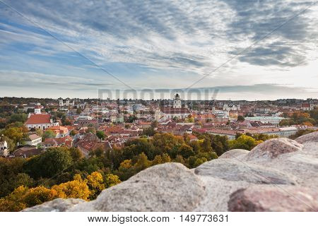 Panorama view of Vilnius old town in autumn