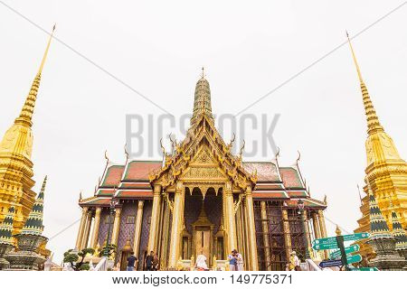 Bangkok Thailand - June 5 2016 : A lot of tourists at the Emerald Buddha temple or 