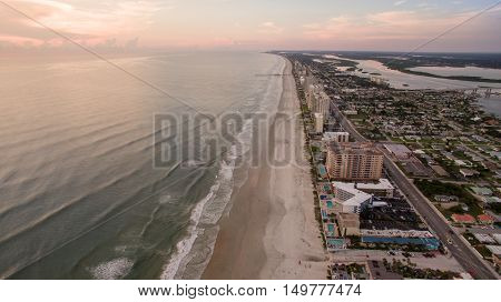 Aerial view of sunrise in Daytona Beach Florida