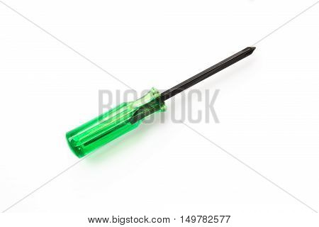 Screwdriver isolated on white background / A green screw driver isolated on white background